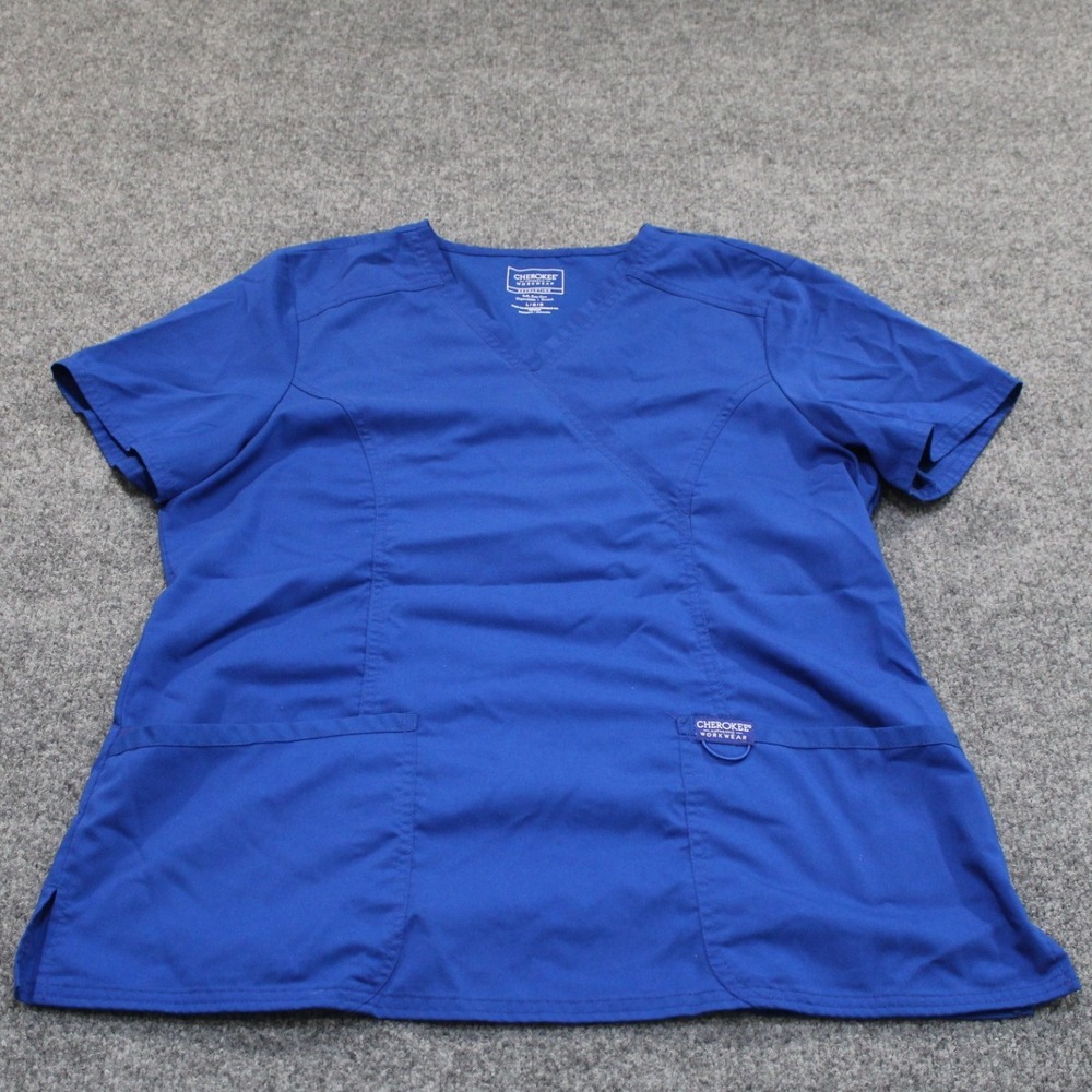 Cherokee‎ Revolution Workwear Scrub Top Blue Medical Nursing Uniform L